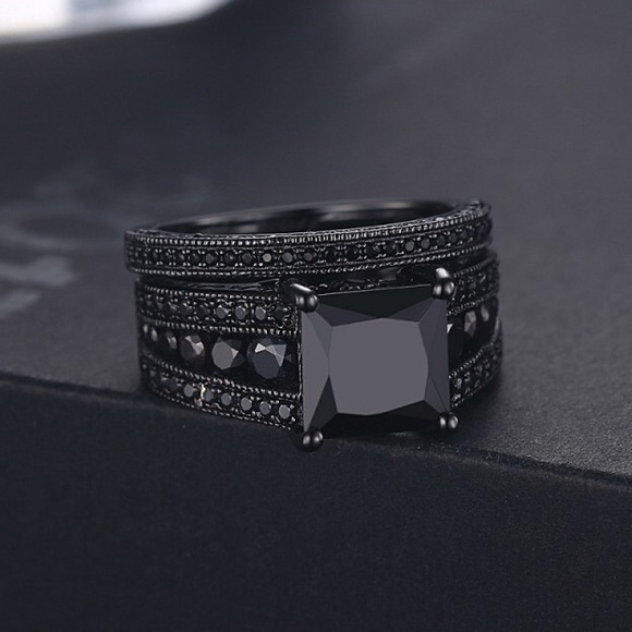 NEw Princess cut black sapphire Sterlingsilver set - Picture 5 of 6